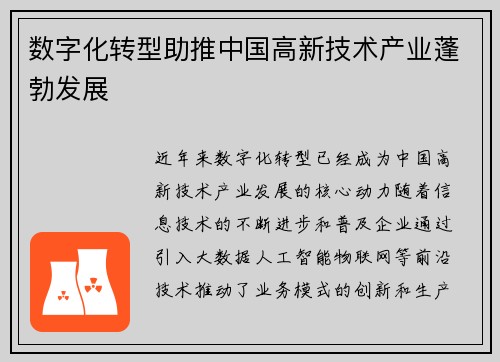 数字化转型助推中国高新技术产业蓬勃发展
