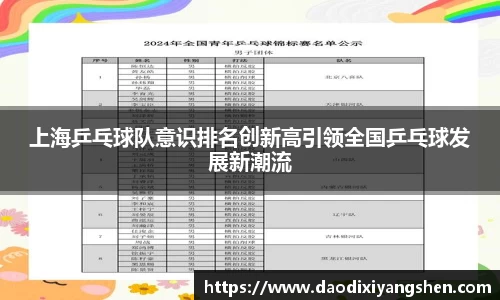 上海乒乓球队意识排名创新高引领全国乒乓球发展新潮流